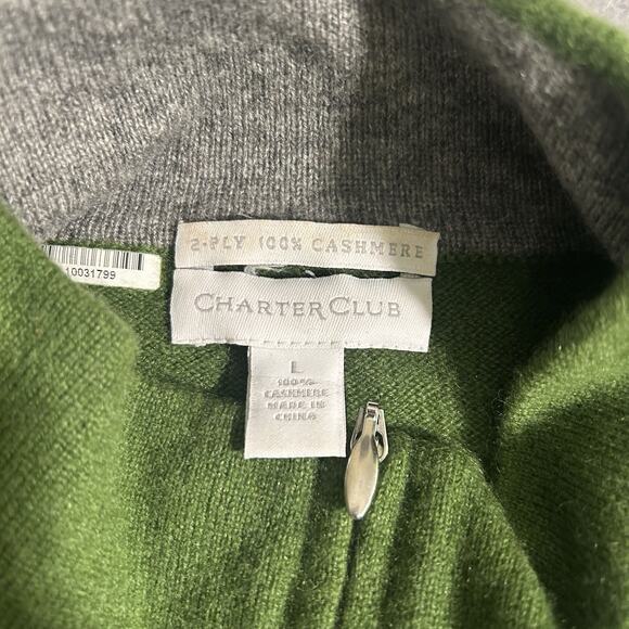 Charter Club Women's Regular Green Argyle 2-Ply Cashmere Full Zip Sweater Size L - Picture 6 of 6